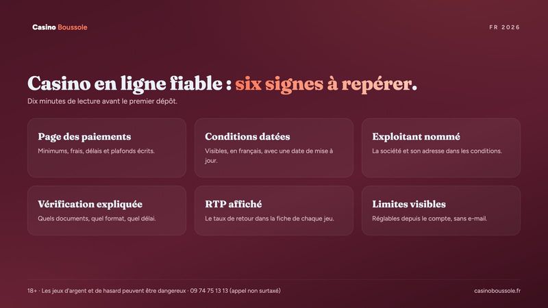 Casino en ligne fiable : six signes à repérer avant le premier dépôt