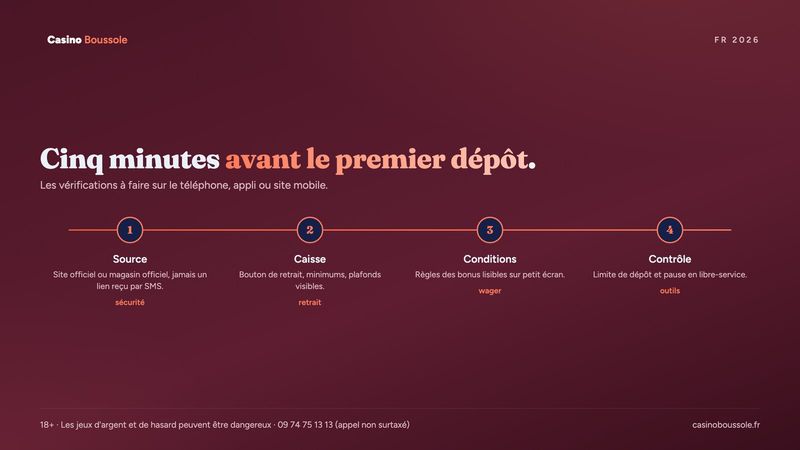 Les vérifications à faire sur mobile avant un premier dépôt au casino